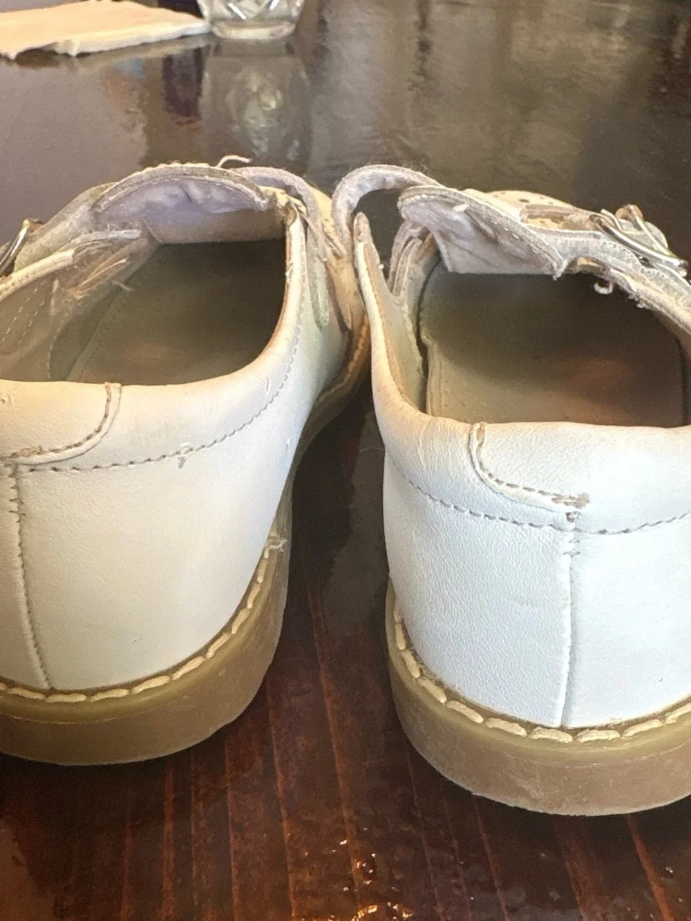 L'Amour Cream Girls Double-Strap Perforated Mary Jane Shoes